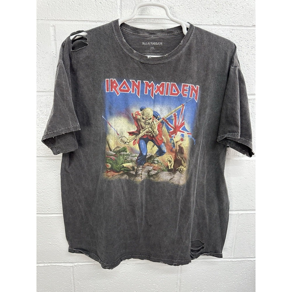 Iron Maiden Eddie The Trooper Tattered Distressed Metal Band Shirt / Men's XXL